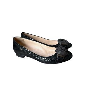 Russell Bromley Women Black Snake Leather Slip On Court Bow Flats EU 37/6.5